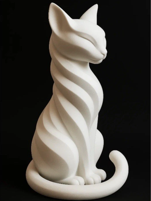 Estatua de gato impresa en 3D - Estatuilla moderna minimalista de gato sentado decoración del hogar Foto 1 de 2