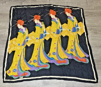 Bufanda vintage 100 % seda Liberty of London geisha japonesa niñas borde enrollado a mano Foto 1 de 4