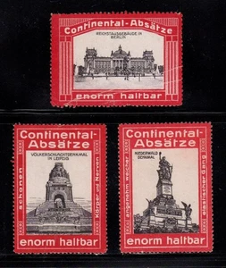 German Advertising Stamps Group of 3 Continental Heels Landmarks Series Dark Red - Picture 1 of 1