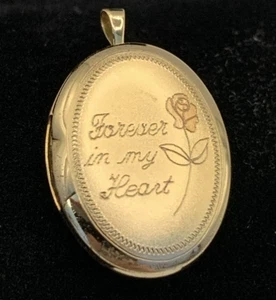Vintage 1/20 14K Gold Filled “Forever In My Heart” Oval Locket Pendant-2 Photos - Picture 1 of 18