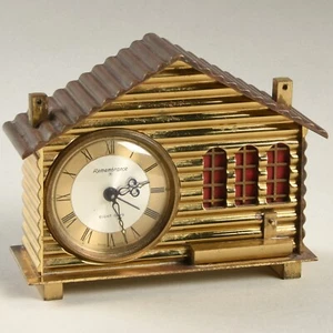 Remembrance Eight Days Alarm Clock Log Cabin Swiss Made Metal/Brass - Picture 1 of 2
