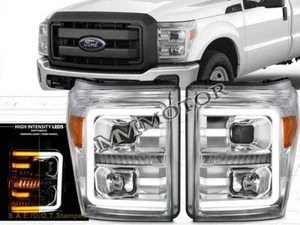 Pair Chrome Headlights w/ Switchback LED Bar for 2011-2016 Ford F-250/350/450 - Picture 1 of 5