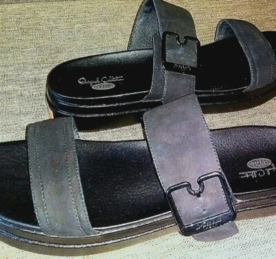 Dr. Scholl's Styles Womens sz 11 M Black Nubuck Leather Flat Sandals Shoes New - Image 1 of 4