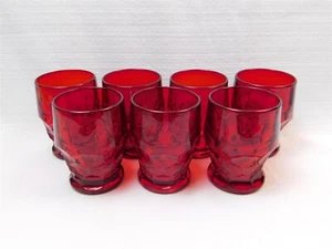 7 Viking Georgian Honeycomb Glasses Ruby Red 9oz Flat Tumblers - Picture 1 of 12