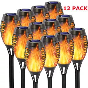 12X 12 LED Solar Torch Flame Lights Outdoor Garden Flickering Lamps Waterproof - Picture 1 of 14