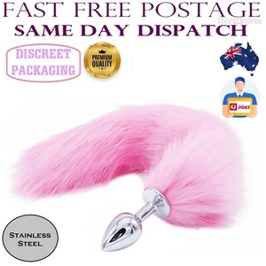 Stainless Steel Anal Butt Plug Faux Fur Cat Fox Tail Metal Anal Sex Toy Pink NEW - Picture 1 of 24