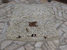 Antique Hand woven  Anatolian shaggy Rug,White and Brown color Turkish tulü rug