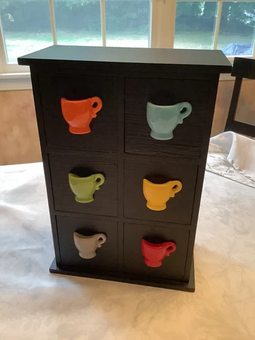 Vintage 6 Drawer Wood Cabinet Tabletop Storage Teabag Organizer Cover