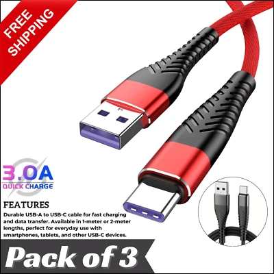 USB-A to USB-C Cable Braided Fast Charger Type C Lead For iPhone 15 16 Samsung - Image 1 of 4