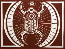 Lester Hines "Egyptian Flying Scarab" Hand Signed & Numbered Linocut 1977 OBO