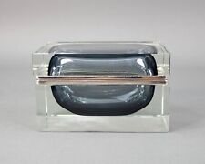 Mandruzzato Murano Italy Sommerso Smoke Gray Art Glass Trinket Jewel Box Vintage