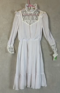 Vintage Act 1 70er Jahre Baumwolle Spitze Kleid Cottage Core Edwardian Prärie weiß Neu mit Etikett - Bild 1 von 12