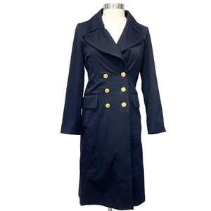 Victor Alfaro Womens Trench Coat Small Navy Chic Preppy Quiet Luxury Old Money - Picture 1 of 8