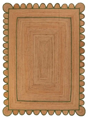 Rug 100% Natural Braided Jute Carpet Scalloped Modern Non Slip Rustic Look Mat - Image 1 of 4