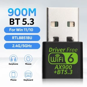 Mini USB WiFi 6 Wireless Card Dual Band 900Mbps Bluetooth 5.3 Network Adapter PC - Picture 1 of 6