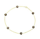 14K Yellow Gold Anklet Bracelet With Smoky Topaz Gemstones 9 Inches