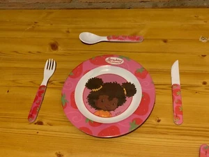 Strawberry Shortcake Vintage Melamine Snack Plate + Cutlery set - Picture 1 of 2