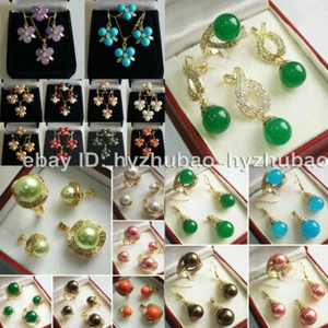 Para mujer Jade Cáscara Perla Circón Gemas Colgante Collar Pendientes Anillo Joyería Set - Imagen 1 de 72