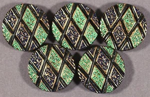 Medallón de espalda plana de acrílico japonés de 17 mm pintado a mano (10) verde/negro de colección - Imagen 1 de 1