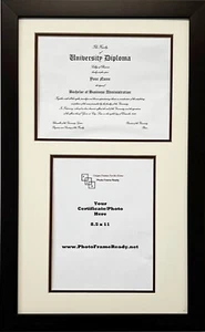 Graduation Double Diploma Certificates Wood Frame Two 8.5x11 Vertical Horizontal - Picture 1 of 4