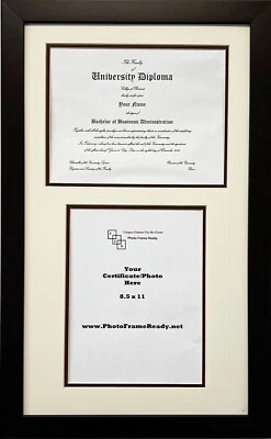 Graduation Double Diploma Certificates Wood Frame Two 8.5x11 Vertical Horizontal - Image 1 of 4