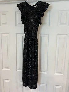 GB Girls NWT Tiered Ruffle Sleeve Sequin Black Jumpsuit 12 - Picture 1 of 4