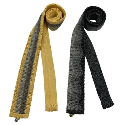 2 ALPI Beige/Gray Geometric Knit Cotton LUXURY Ties  - Image 1 of 4