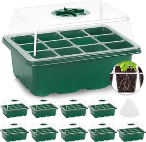 10Pcs Seed Starter Trays Kit w/Humidity Dome 120Cells Greenhouse for Germination - Picture 1 of 8
