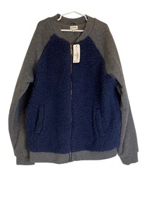 Gymboree Boy's Navy Blue/Gray Sherpa & Fleece Full Zip Jacket XL/14 NWT - Picture 1 of 6