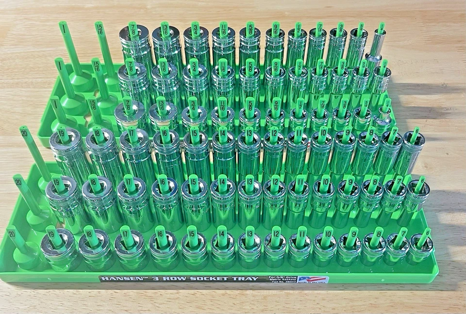 GearWrench 3/8” Metric & SAE Shallow Mid Deep 6 pt Sockets w/ Hansen Trays - Image 1 of 4