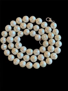 20 Zoll 8 mm Süßwasser Barock Perlen geknotet Halskette Sterlingsilber Verschluss 52,41 g - Bild 1 von 5
