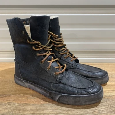 Ralph Lauren Botas Polo de Cuero Negras Declan para Hombres 10.5 D Borde de Vellón Suelas Rojas Foto 1 de 4