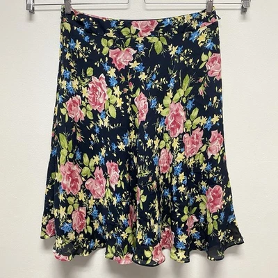 Falda Jones New York Mujer 100% Seda Talla 16 Negra Estampado Floral Midi Oscura Academia Foto 1 de 4