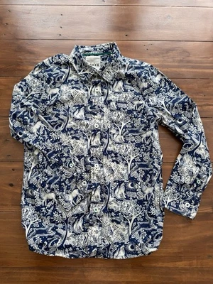 Boden Niños Azul Invierno Animal Print Manga Larga Camisa Abotonada Niños Talla 8-9Y Foto 1 de 2