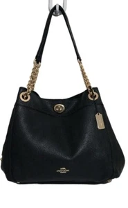 Coach Edie Black Leather Three Compartments Medium Shoulder Hobo Bag - Picture 1 of 7