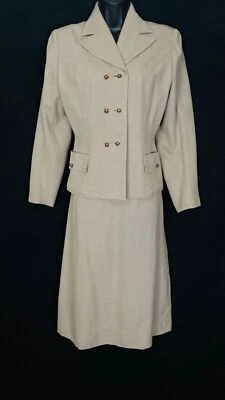 Traje gris vintage años 40, conjunto de vestido blazer chaqueta falda dos piezas, lana fina S M Foto 1 de 4