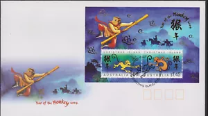 Year Chinese of the Monkey Christmas Island / Australia Miniature Sheet 2004 FDC - Picture 1 of 2