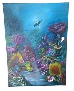 Underwater Sea life Original Acrylic Painting 11X14 Canvas Wall Art Decor - Picture 1 of 12