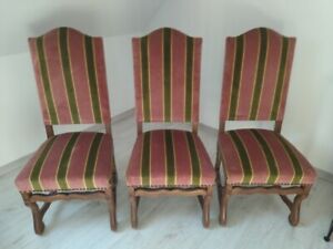 6 chaises tissus rayures - style Louis XIII - pieds os de mouton - neuves