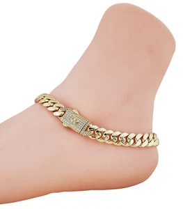 Pulsera tobillera cubana chapada en oro 14K circonita cúbica - Imagen 1 de 1