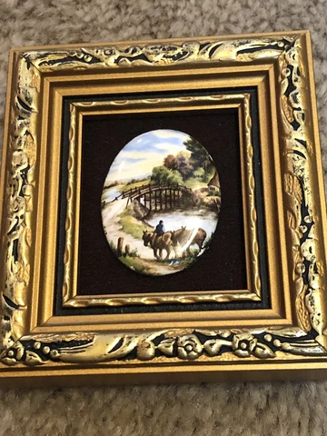 Antique Enamel On Copper Framed Farm Scene By P.G. Collins Cover