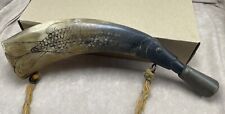 Original Vintage Antique Powder Horn Fish Carved Art 15"