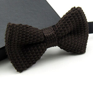 Mens Solid Knitted Adjustable Pre Tied Bowtie Formal Party Wedding Bow Neck Tie 