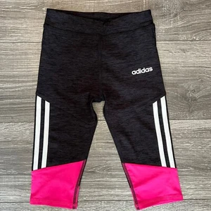 Adidas Girls Black Athletic Yoga Sports Pant size 6 Magenta Pink White Climalite - Picture 1 of 8