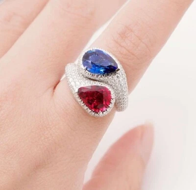 7.85 TCW Simulated Ruby & Sapphire Stylish Wrap Ring In 935 Argentium Silver - Image 1 of 4
