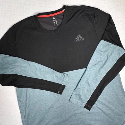 Adidas Long Sleeve Shirt Athlete ID Color Block Mens 2XL Black Teal Warm - Image 1 of 4