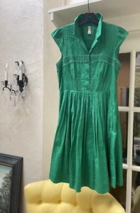 Maeve Anthropologie Beda Kelly grün Retro Kleid Mod Stargirl künstlerischer Twee Größe 10 - Bild 1 von 18