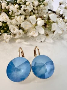 Crystal Drop leverback Earrings Genuine Swarovski element Summer Blue Rivoli 14 - Picture 1 of 4