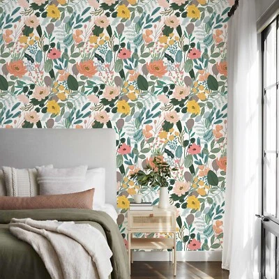 17.3"x118" Boho Green Floral Peel and Stick Wallpaper Boho Floral Contact Paper - Image 1 of 4
