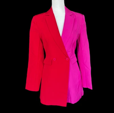 A.L.C. Blazer Traje Corto Mameluco Dividido Contraste Bloque de Color Rojo y Rosa Talla 4 Nuevo con Etiquetas Foto 1 de 4